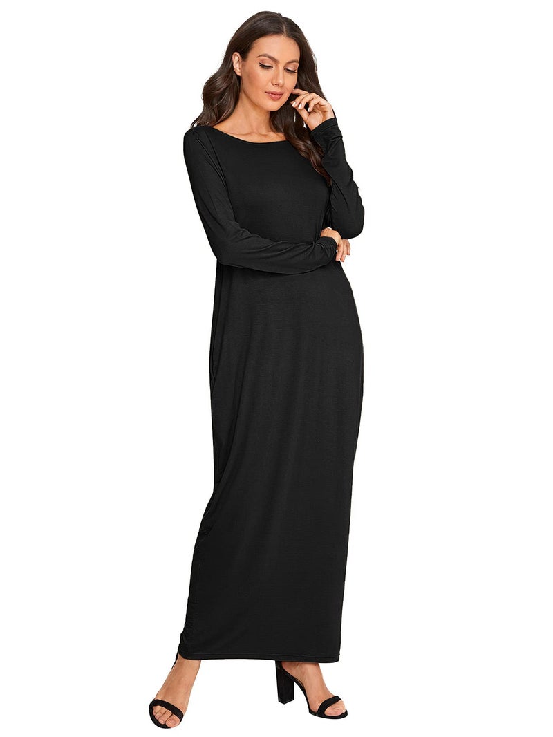 Verdusa Women's Long Sleeve Pocketed Loose Long Maxi Dress Black XXL - Image 4